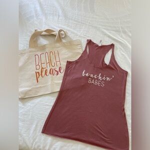 Beach canvas tote bag and tank top set